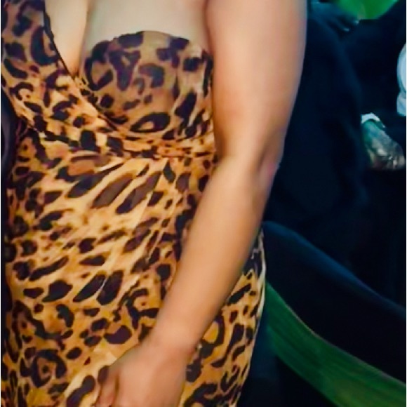 LOVE & LEMONADE Deep V Neck Cross Leopard Print Slim Long Dress size medium nwt - Picture 10 of 12